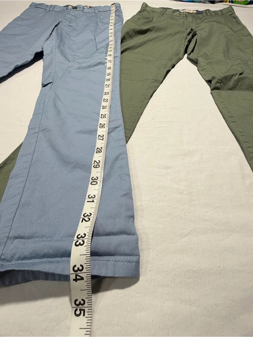 Light Blue & Olive Green Slim Chino Pants - Pair